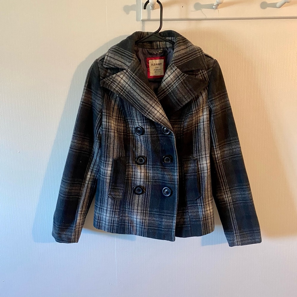 Old Navy Women’s Black & Gray Plaid Winter Coat Size XS